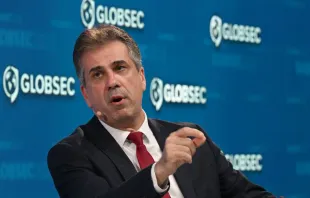 Eli Cohen, Minister of Foreign Affairs of the State of Israel, addresses the Globsec regional security forum in Bratislava, Slovakia on May 30, 2023. ( Credit: Michal Cizek/AFP via Getty Images