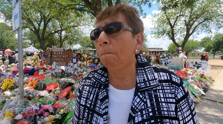 Elia Gómez, a close friend of Irma and Jose García in Uvalde, Texas. Irma, a teacher, was among those killed in a mass shooting on May 24. Her husband died days later of a "broken heart.". David Ramos/ACI Prensa