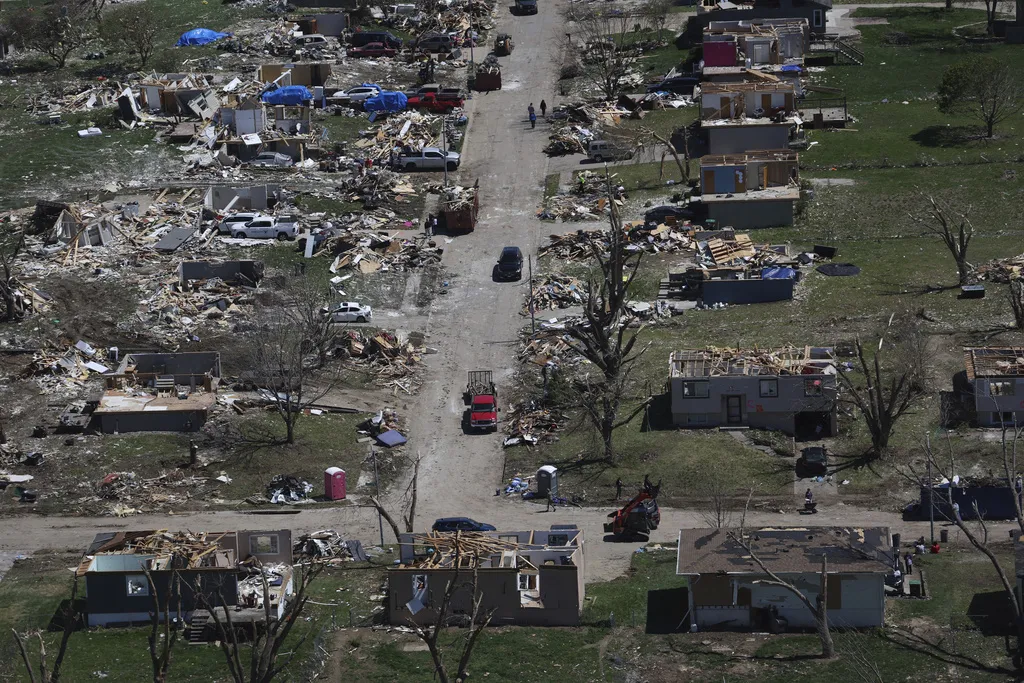 Aerial view of tornado damage in Elkhorn, Nebraska, taken on April 29, 2024. Tornadoes ripped through the Midwest over the weekend of April 26–28, 2024.?w=200&h=150