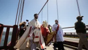 Archbishop Cordileone and the faithful from the Archdiocese of San Francisco process across the Golden Gate Bridge in the historic first eucharistic pilgrimage to the National Eucharistic Congress.