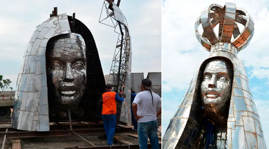 Assembly of the statue of Our Lady of Aparecida.