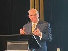 EWTN CEO Michael P. Warsaw delivers the keynote address at conclusion of “Journalism in a Post-Truth World,” a conference held March 10-11, 2023, at the Museum of the Bible in Washington, D.C., co-sponsored by EWTN News and Franciscan University of Steubenville.