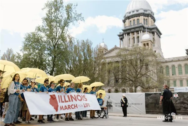 Pro-life youth lead the 2024 Illinois March for Life in front of the Illinois state Capitol in Springfield on April 17, 2024. The march was attended by 4,000 pro-lifers and had a heavy Catholic presence. Credit: Photo courtesy of March for Life