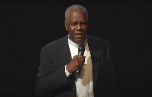 Bishop-elect Jacques Fabre speaks at the Eucharistic Congress in Atlanta in 2017. Screenshot from YouTube