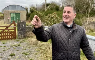 Father Patrick Hughes shows how to make a traditional St. Brigid's Cross in County Cavan, Ireland. Credit; Courtney Mares/CNA