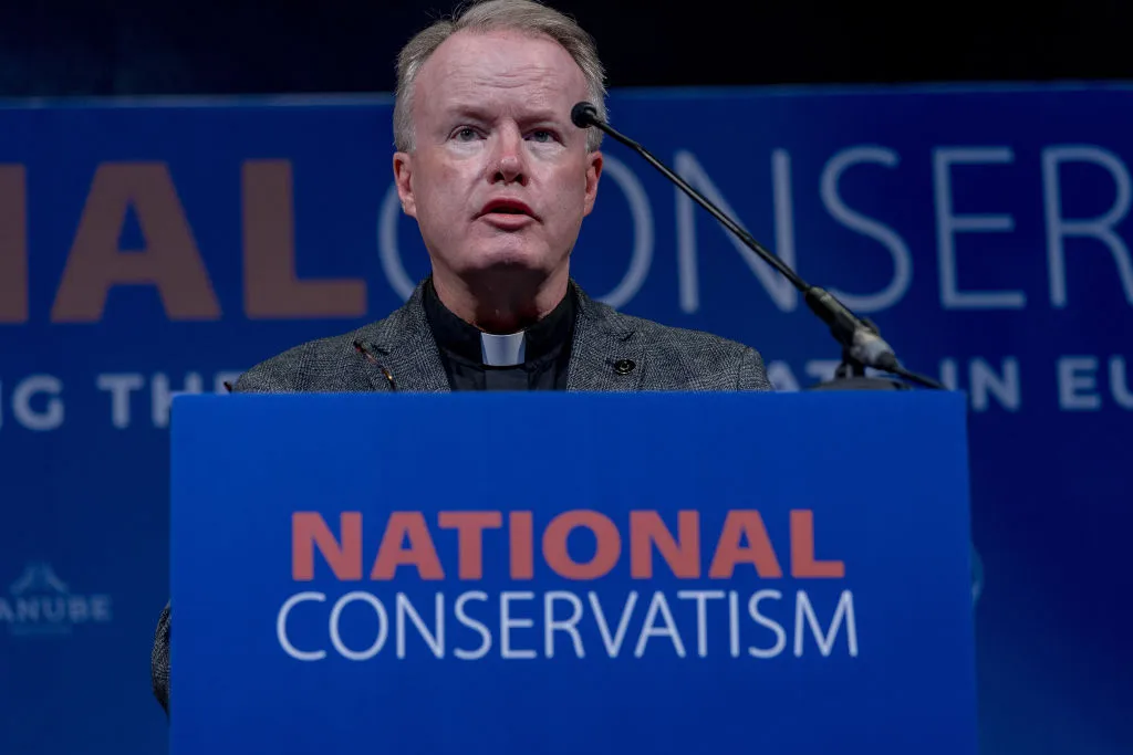 Father Benedict Kiely, founder of Nasarean.org, speaks during a panel discussion on Day 2 of The National Conservatism Conference at the Claridge on April 17, 2024, in Brussels, Belgium.?w=200&h=150
