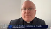 Father Roger Landry, a Catholic chaplain at Columbia University, discusses the protests at Columbia University in New York City on EWTN’s “The World Over with Raymond Arroyo” on May 2, 2024.