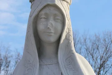 Security personnel reported damage to the Our Lady of Fatima statue located outside the Basilica of the National Shrine of the Immaculate Conception in Washington, D.C., Dec. 6, 2021.