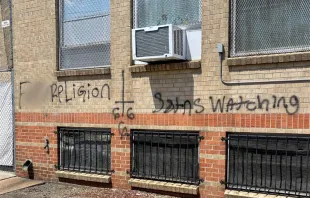 F*** religion,' 'Satans watching,' '666,' and an upside down cross were drawn on the side of Annunciation Catholic School in Denver in June. Annunciation Catholic Church