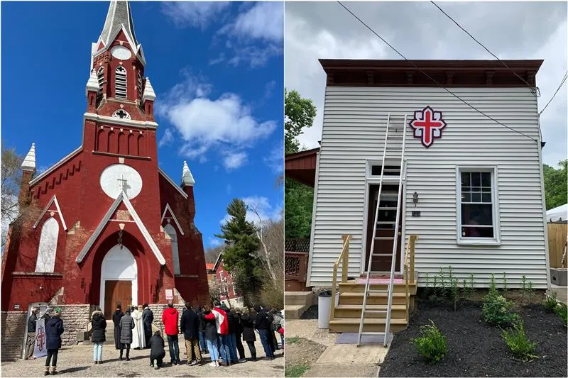 Our Lady of Perpetual Help Church, which was closed in 1989 and sold, which the Serenelli Project is hoping to purchase (left), and a home for ex-inmates reentering society owned by the Serenelli Project (right).?w=200&h=150