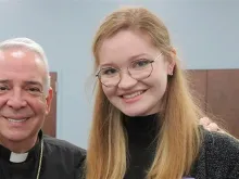 Julia Oseka with Archbishop Nelson Perez of Philadelphia. Perez and other SCHEAP members selected Oseka as one of three Philadelphia delegates to the Synod on Synodality’s North American Continental Assembly.
