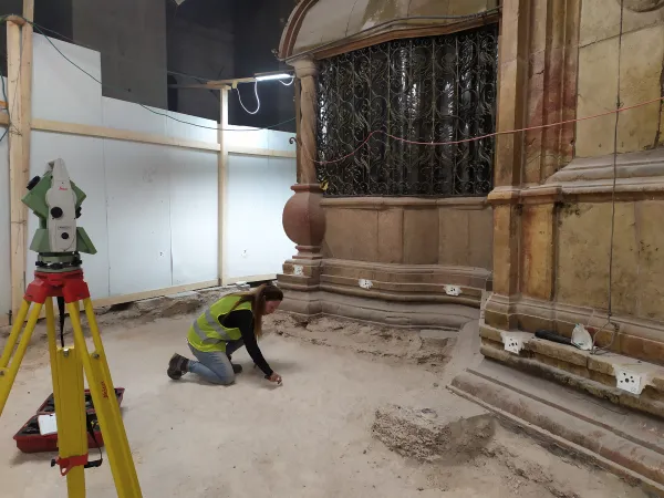 Excavations in the northwest area of the rotunda, next to the Coptic Chapel in the Basilica of the Holy Sepulcher. Credit: Archivio Università La Sapienza