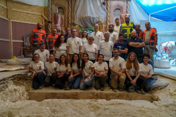 The team of La Sapienza University who are leading the excavation work at the Basilica of the Holy Sepulcher in Jerusalem. Credit: Gianfranco Pinto Ostuni