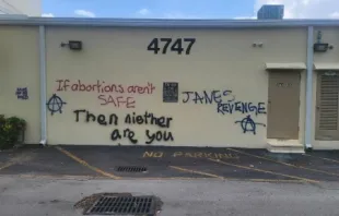 A pro-life pregnancy center in Hollywood, Florida, was defaced with pro-abortion graffiti over Memorial Day Weekend 2022. Courtesy of Dr. Grazie Pozo Christie
