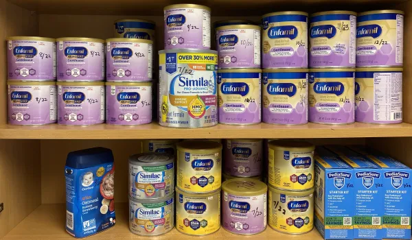 Baby formula is stored on shelves at Helping Hands Pregnancy Resource Center in Hillsdale, Michigan. Courtesy of Helping Hands
