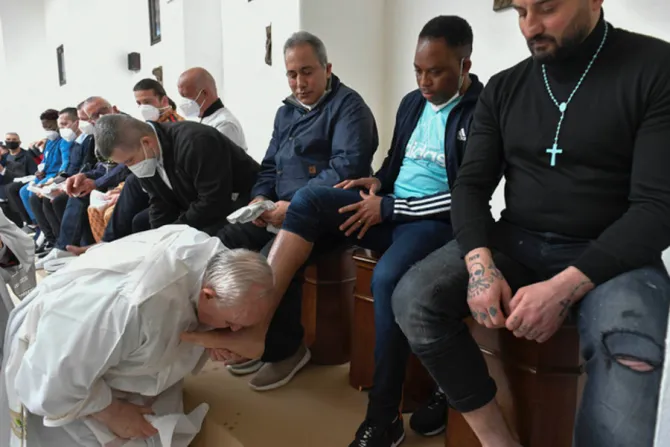 Pope Francis washes the feet of prisoners in Civitavecchia, Italy, April 14, 2022
