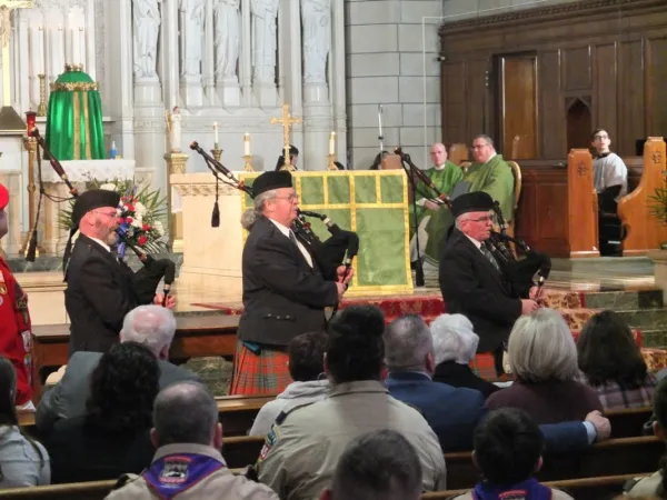 The St. Columcille United Gaelic Pipe Band performed “Amazing Grace” at the Four Chaplains 80th Anniversary Mass at St. Stephen’s Church in Kearny, New Jersey, on Feb. 5, 2023. Credit: Archdiocese of Newark/Sean Quinn
