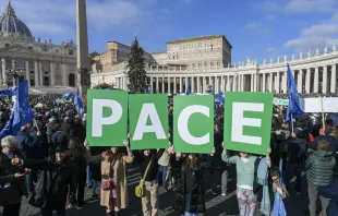 Pope Francis' Angelus message on Jan. 1, 2023, marked the solemnity of the Blessed Virgin Mary, the Mother of God. An estimated 40,000 people gathered in St. Peter's Square for the event. The feast day coincides with the World Day of Peace. Credit: Vatican Media