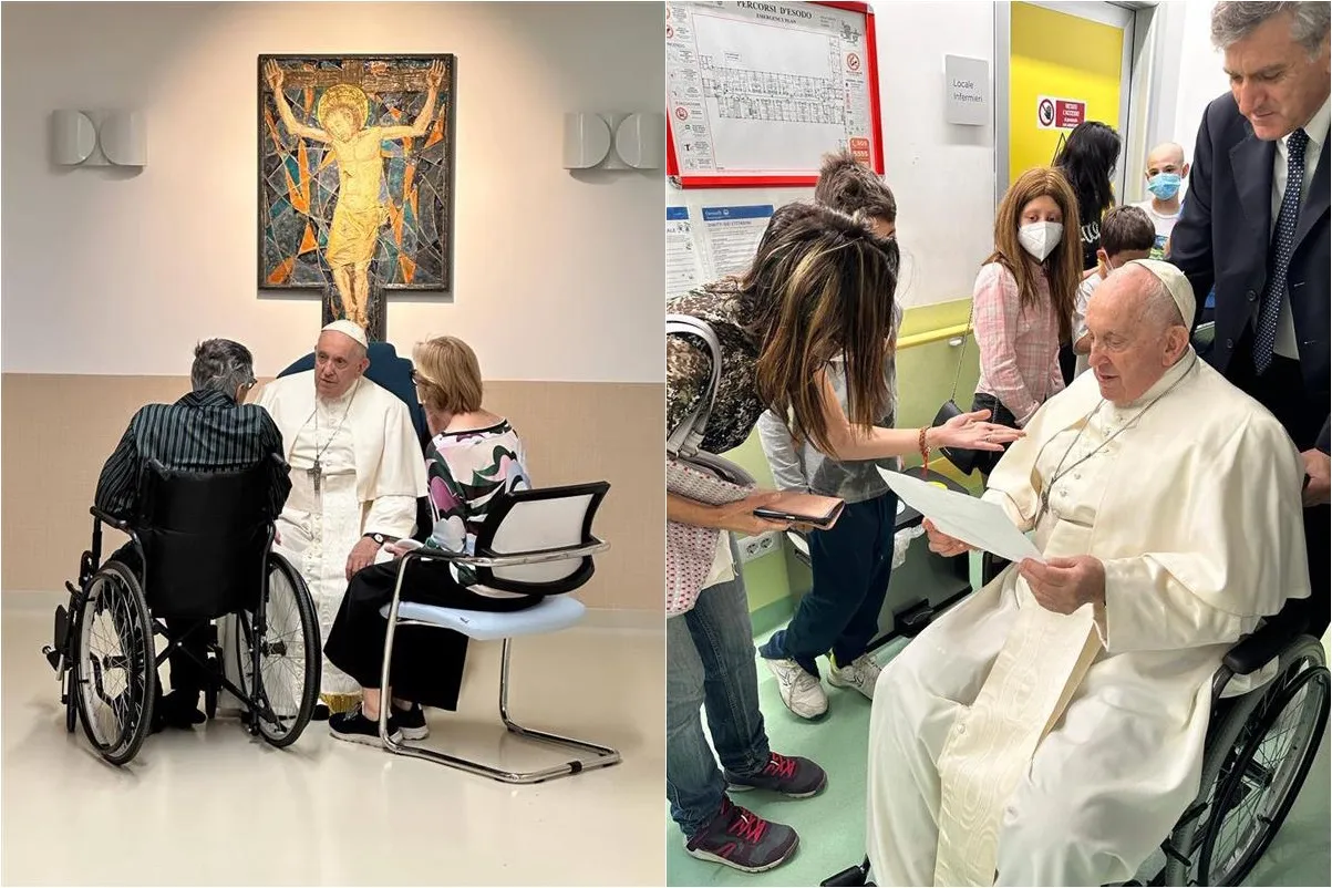 During his last full day of hospitalization on June 15, 2023, Pope Francis visits the pediatric oncology ward of Gemelli Hospital, which is next to his own hospital suite.?w=200&h=150