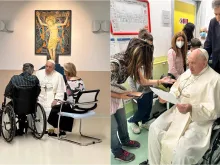 During his last full day of hospitalization on June 15, 2023, Pope Francis visits the pediatric oncology ward of Gemelli Hospital, which is next to his own hospital suite.
