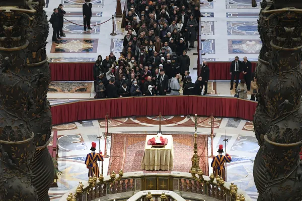 The Holy See Press Office estimated that 65,000 people paid their respects to Pope Emeritus Benedict XVI on Jan. 2, 2023, the first day his body was lying in state in St. Peter's Basilica. Vatican Media