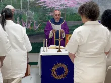 Bishop Joe Vasquez of the Diocese of Austin celebrates Mass in the Mountain View Unit prison in Gatesville, Texas, which houses the state's female death row, on Dec. 1, 2023.