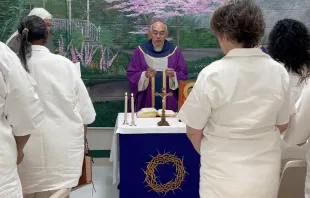 Bishop Joe Vasquez of the Diocese of Austin celebrates Mass in the Mountain View Unit prison in Gatesville, Texas, which houses the state's female death row, on Dec. 1, 2023. Credit: Catholic Prison Ministries Coalition/TDCJ Communications