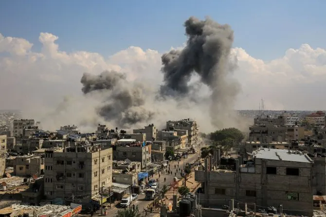 Smoke increases after Israeli airstrikes on the city of Rafah in the southern Gaza Strip, Oct. 10, 2023.?w=200&h=150