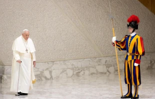 Pope Francis arrives at the Paul VI Hall for his weekly general audience on Ash Wednesday Feb. 22, 2023. Daniel Ibanez/CNA
