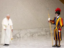 Pope Francis arrives at the Paul VI Hall for his weekly general audience on Ash Wednesday Feb. 22, 2023.