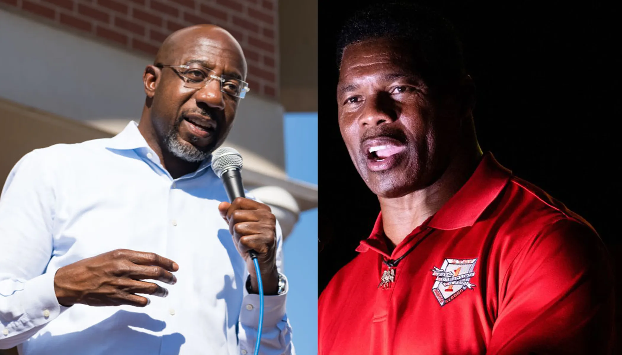 Sen. Raphael Warnock, D-Georgia, (left) speaks at a campaign event on Election Day, Nov. 8, 2022. 
Republican U.S. Senate candidate Herschel Walker (right) speaks to supporters in Kennesaw, Georgia, Nov. 7, 2022. The two squared off in a tight race Tuesday, Nov. 8, 2022. If neither candidate receives 50% plus one vote needed, they will head to a runoff in December.?w=200&h=150