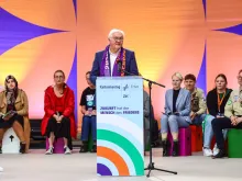 German President Frank-Walter Steinmeier delivers a speech during the opening ceremony of the103rd German Catholic Convention on May 29, 2024, in Erfurt, Germany.