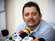 Nicaraguan opposition peasant leader Medardo Mairena speaks during a press conference at the Permanent Commission of Human Rights (CPDH) in Managua on Aug. 14, 2019.