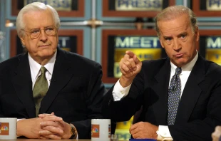 When Biden was a senator (pictured with former Rep. Henry Hyde), he consistently supported and voted for the Hyde Amendment, which banned federal spending on abortion. Credit: Alex Wong/Getty Images