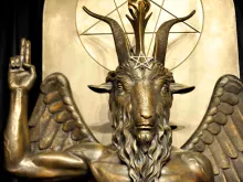 The Baphomet statue from the 'conversion room' at the Satanic Temple in Salem, Massachusetts, Oct. 8, 2019.