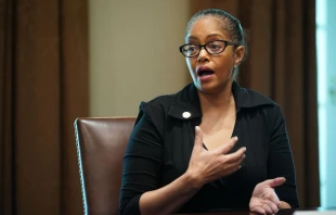Rep. Karen Whitsett, D-Michigan, speaks at a meeting at the White House in Washington, D.C., on April 14, 2020. Credit: MANDEL NGAN/AFP via Getty Images