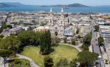 An aerial view of Washington Square in San Francisco on May 22, 2020.