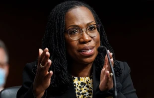Ketanji Brown Jackson, nominated to be a US Circuit Judge for the District of Columbia Circuit, testifies before a Senate Judiciary Committee hearing on pending judicial nominations on Capitol Hill in Washington,DC on April 28, 2021. Kevin Lamarque/Pool/AFP via Getty Images.
