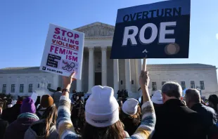 Pro-life advocates demonstrate in front of the US Supreme Court in Washington, DC, on December 1, 2021. - The justices weigh whether to uphold a Mississippi law that bans abortion after 15 weeks and overrule the 1973 Roe v. Wade decision. Olivier Douliery/AFP via Getty Images