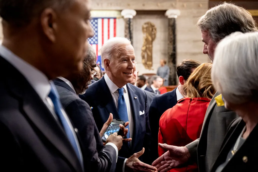 U.S. President Joe Biden departs after delivering the State of the Union address to a joint session of Congress in the U.S. Capitol House Chamber on March 1, 2022 in Washington, DC.?w=200&h=150