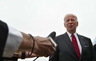 US President Joe Biden speaks to members of the press prior to boarding Air Force One at Joint Base Andrews in Maryland, May 3, 2022. Nicholas Kamm/AFP via Getty Images