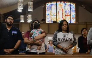 Parishioners mourn at Sacred Heart Catholic Church on May 25, 2022 in Uvalde, Texas. On May 24, 21 people were killed, including 19 children, during a mass shooting at Robb Elementary School. The shooter, identified as 18-year-old Salvador Ramos, was reportedly killed by law enforcement. Jordan Vonderhaar/Getty Images.
