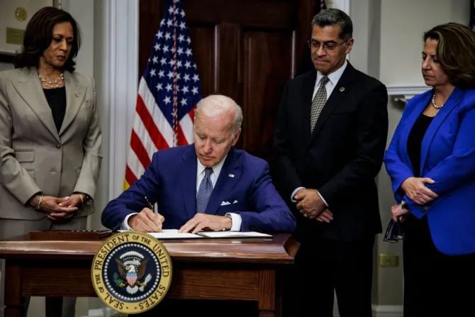 GETTY US President Joe Biden signs an executive order protecting access to reproductive health care services, in the White House in Washington, DC, July 8, 2022.