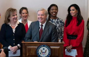 Sen. Lindsey Graham, R-S.C., speaks during news conference to announce a new bill on abortion restrictions on Capitol Hill Sept. 13, 2022, in Washington, D.C. Graham's proposal would enact a national ban on abortions after the 15-week mark. Also pictured, at left, is President of Susan B. Anthony Pro-Life America Marjorie Dannenfelser. Photo by Drew Angerer/Getty Images