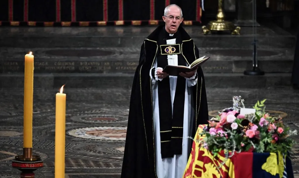 The archbishop of Canterbury, Justin Welby, gives a reading during the state funeral of Queen Elizabeth II at Westminster Abbey on Sept.19, 2022, in London.?w=200&h=150
