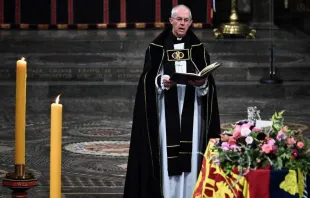 The archbishop of Canterbury, Justin Welby, gives a reading during the state funeral of Queen Elizabeth II at Westminster Abbey on Sept.19, 2022, in London. Photo by Ben Stansall — WPA Pool/Getty Images