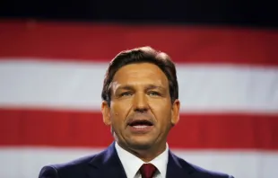 Florida Gov. Ron DeSantis gives a victory speech after defeating Democratic gubernatorial candidate Rep. Charlie Crist during his election night watch party at the Tampa Convention Center on Nov. 8, 2022, in Tampa, Florida. DeSantis was the projected winner by a double-digit lead. Photo by Octavio Jones/Getty Images