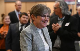 Democratic Gov. Laura Kelly arrives to address the crowd during her watch party at the Ramada Hotel Downtown Topeka on Nov. 8, 2022, in Topeka, Kansas. Credit: Michael B. Thomas/Getty Images