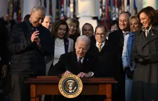 President Joe Biden signs the Respect for Marriage Act on the South Lawn of the White House in Washington, D.C. on Dec. 13, 2022. Photo by BRENDAN SMIALOWSKI/AFP via Getty Images