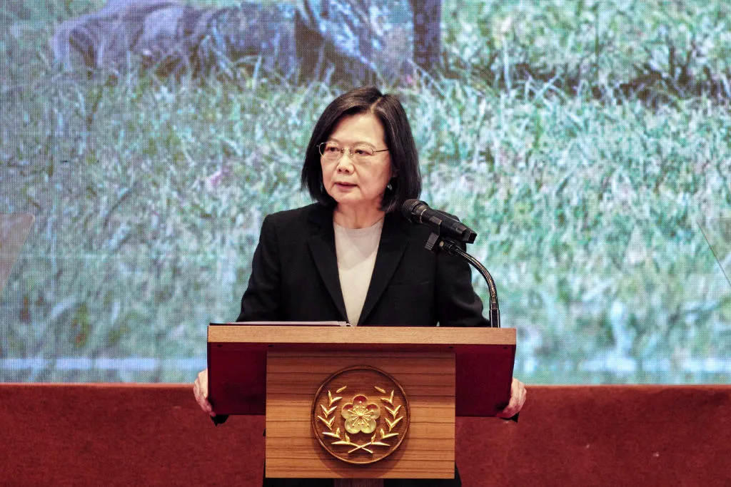 Taiwan's President Tsai Ing-wen speaks during a press conference at the presidential office in Taipei on Dec. 27, 2022.?w=200&h=150